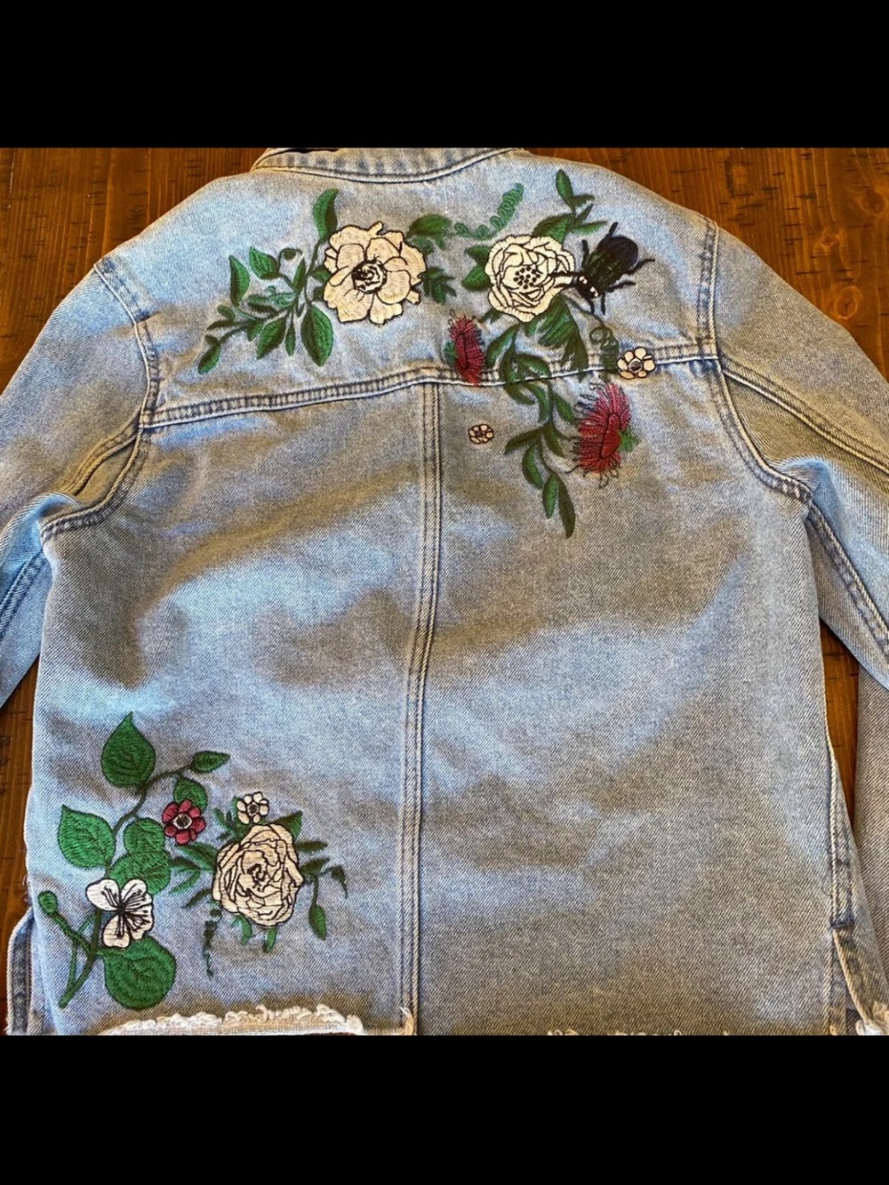 H&M Coachella floral boho embroidered Jean jacket distressed sz4/small EUC - Picture 9 of 14